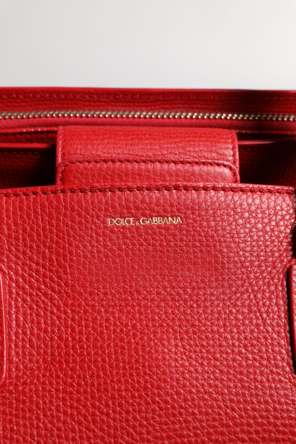Red Calfskin Leather Logo Plaque Top Handle Bag