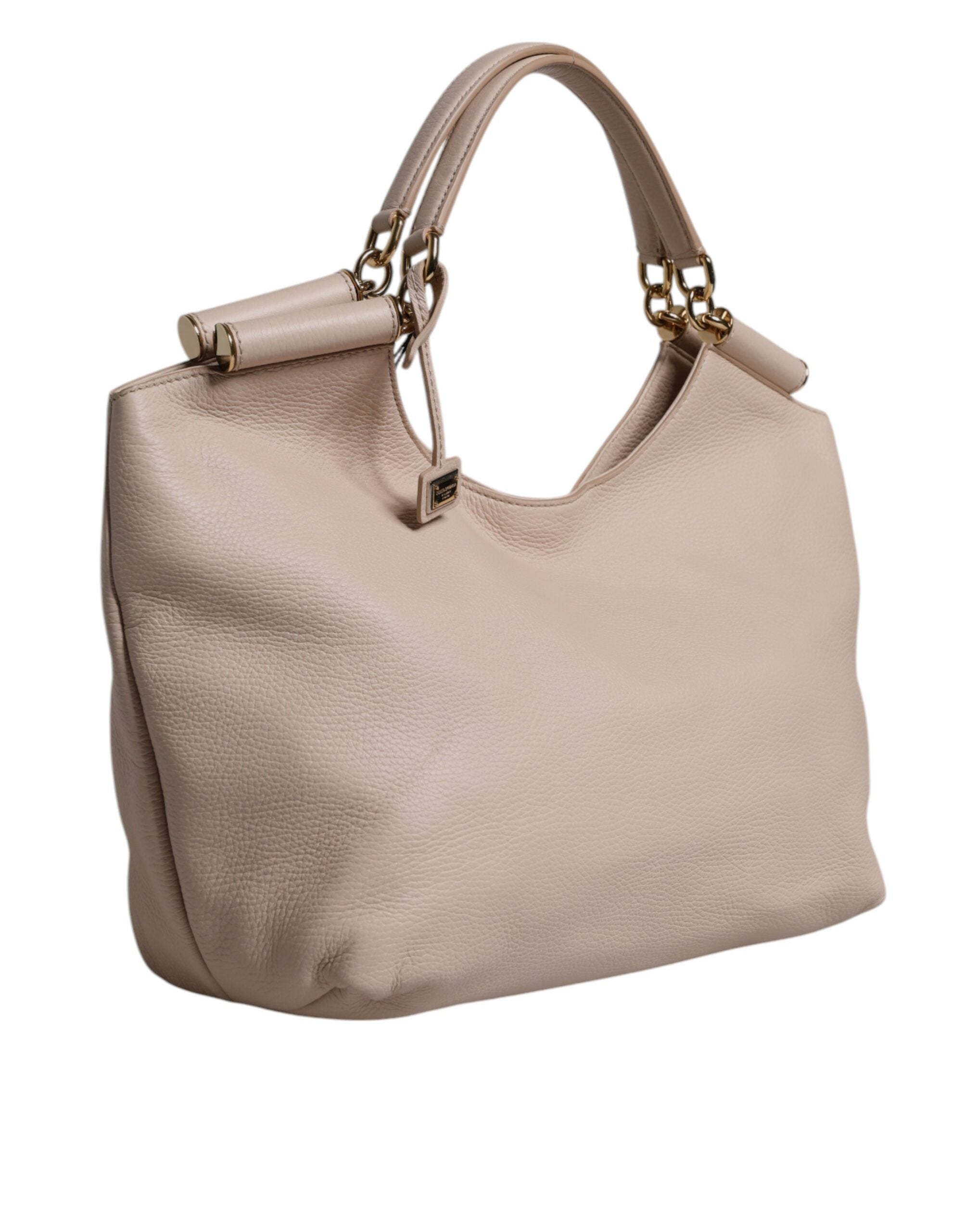 Light Pink Deer Leather Logo Plaque Tote Top Handle Bag