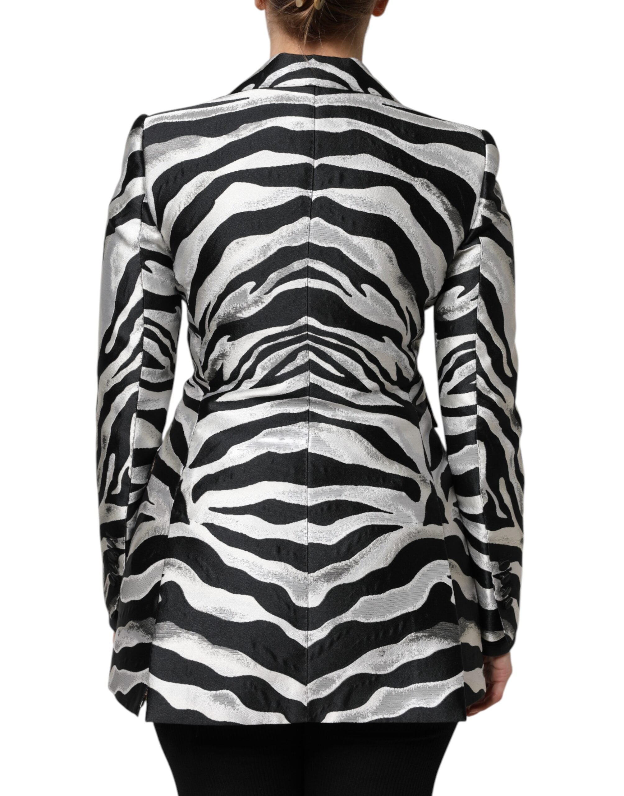 Black White Polyester Women Blazer Jacket