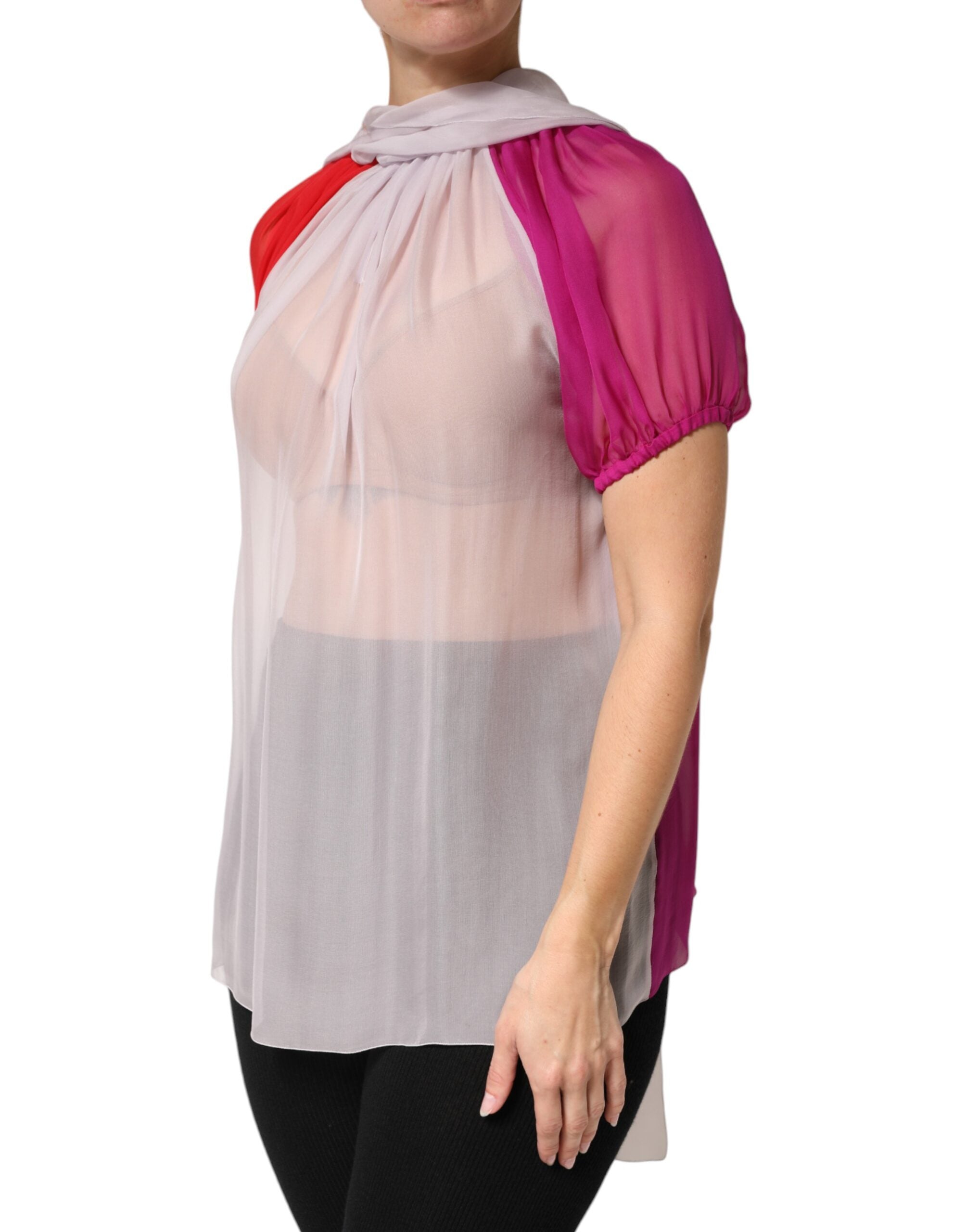 Multicolor Short Sleeves Silk Blouse Top