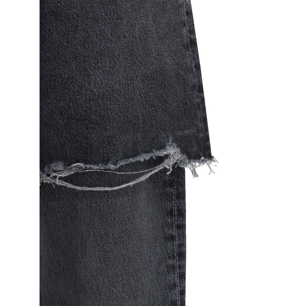 Black Recycled Cotton Straight-Leg Jeans