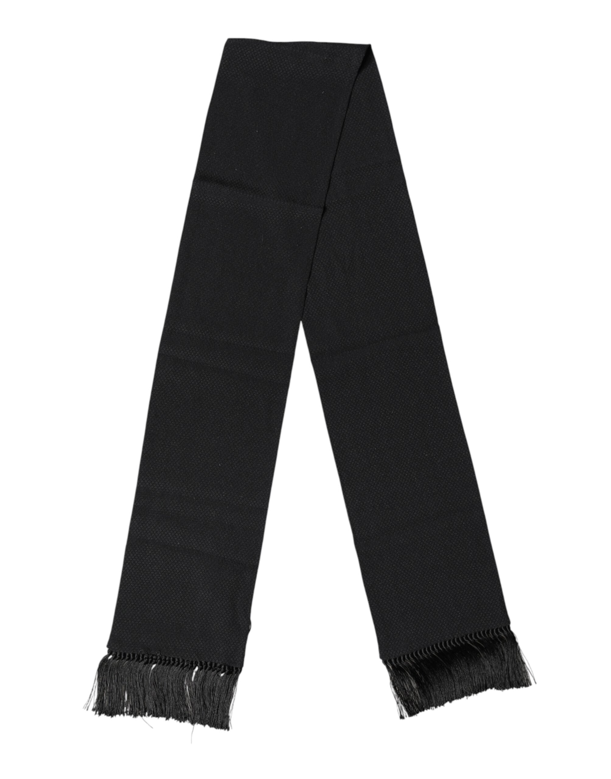 Black Silk Fringes Neck Wrap Foulard Scarf