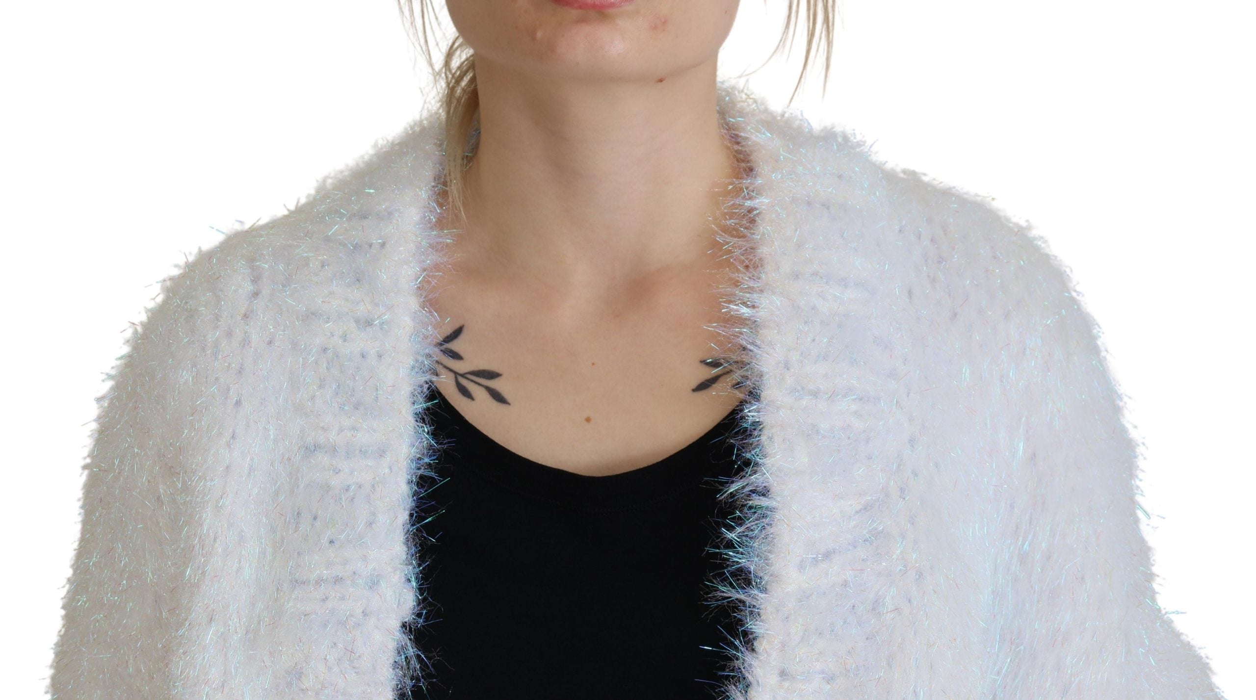 Weiße langärmelige Fransen Strickjacke