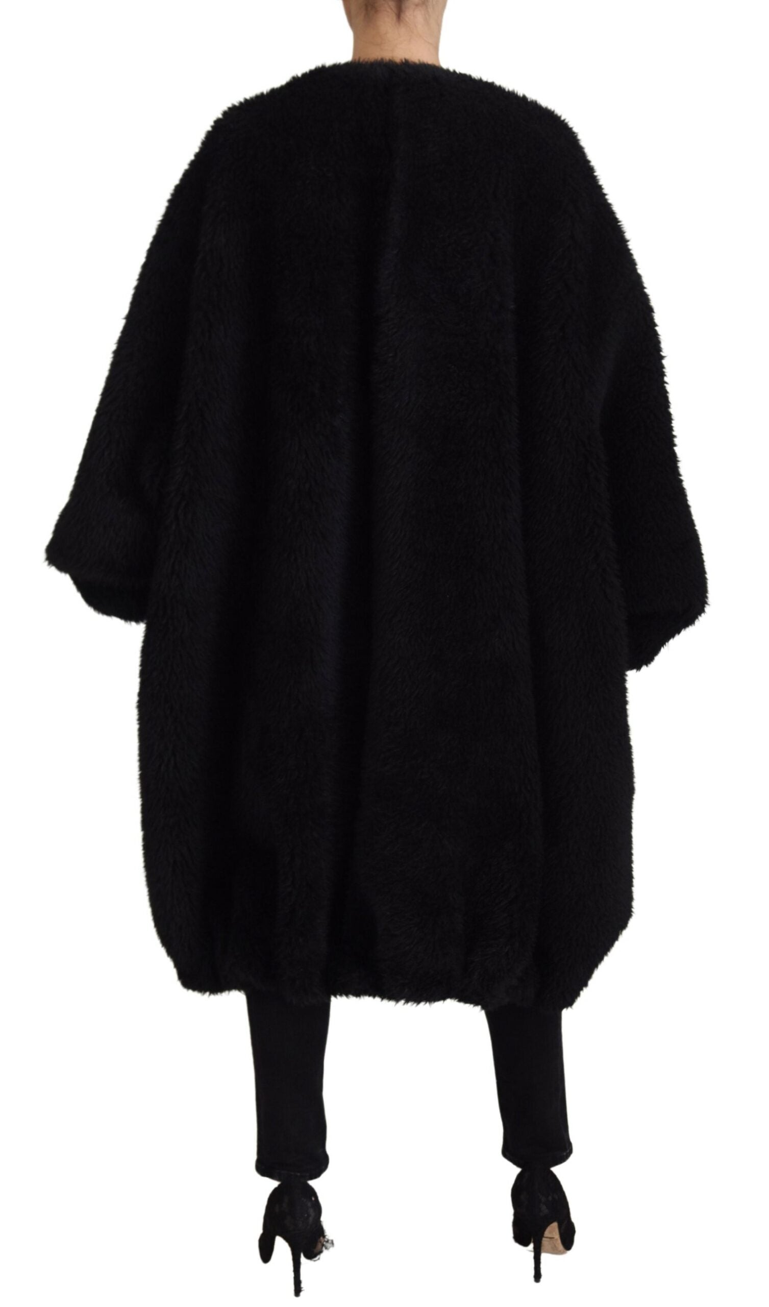Schwarze Kaschmir-Mischung Kunstpelz Mantel Jacke