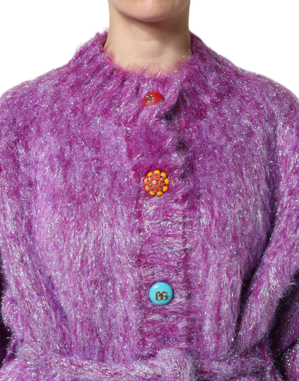 Lila Trenchcoat Jacke mit Knopfverzierung