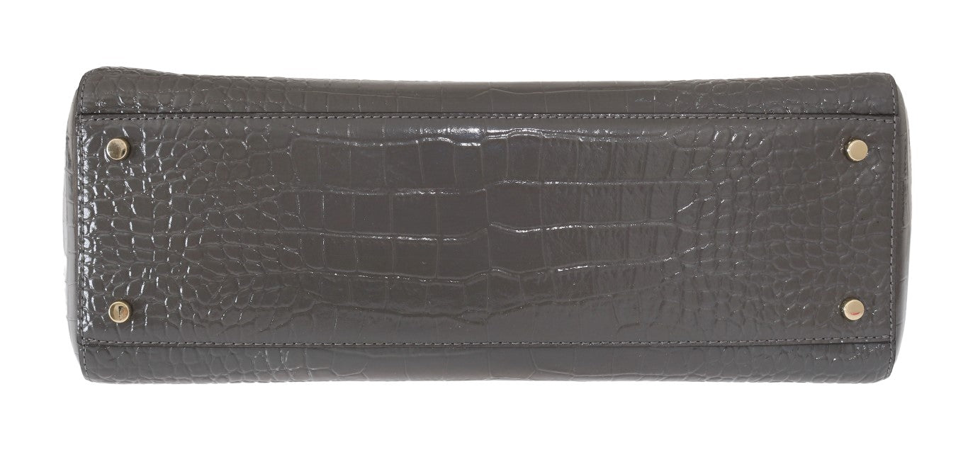 Graues Leder mit Krokoprägung Elissa Bristol Drive Tragetaschen Handtasche