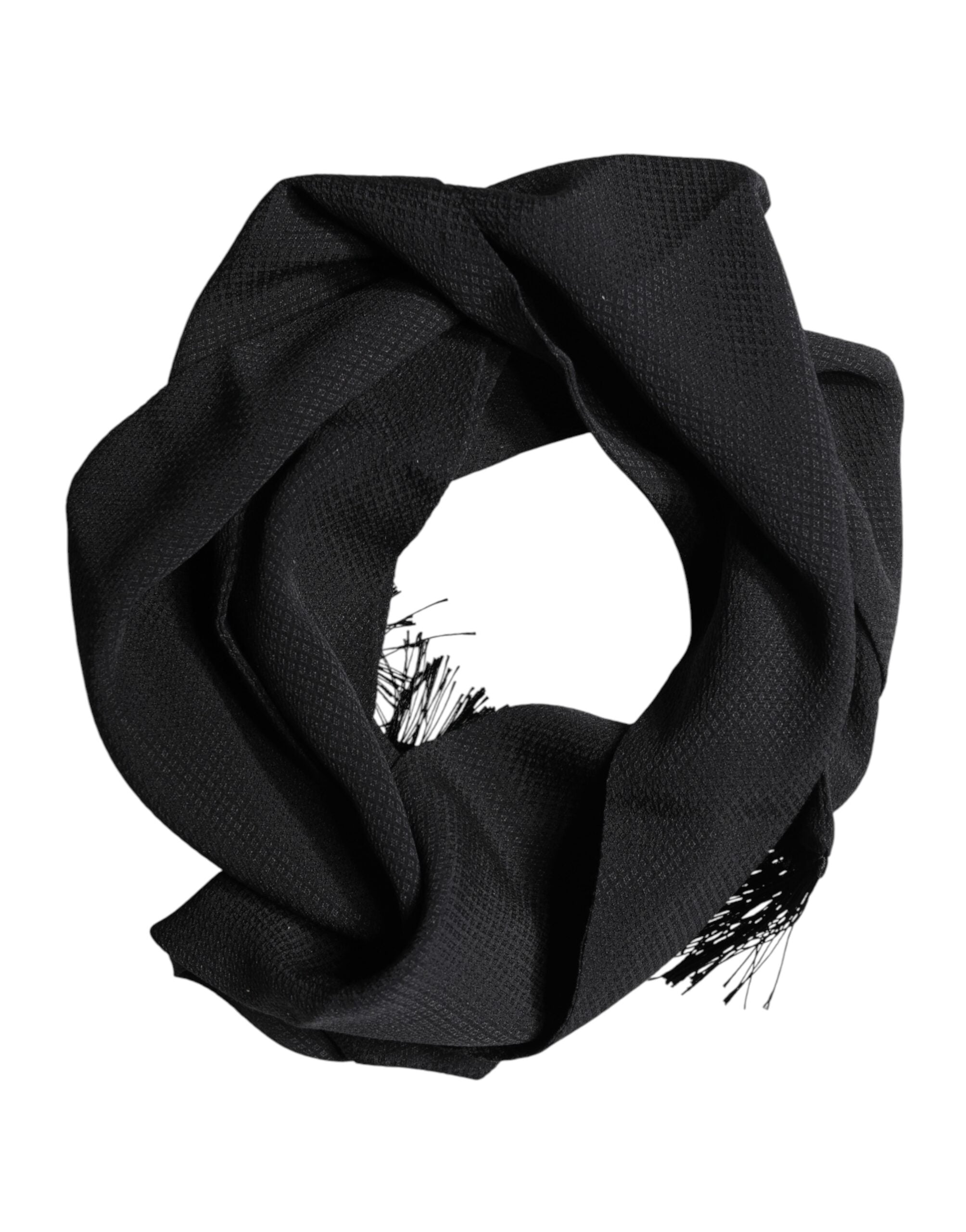 Schwarzer Seidenfransen Neck Wrap Foulard Schal