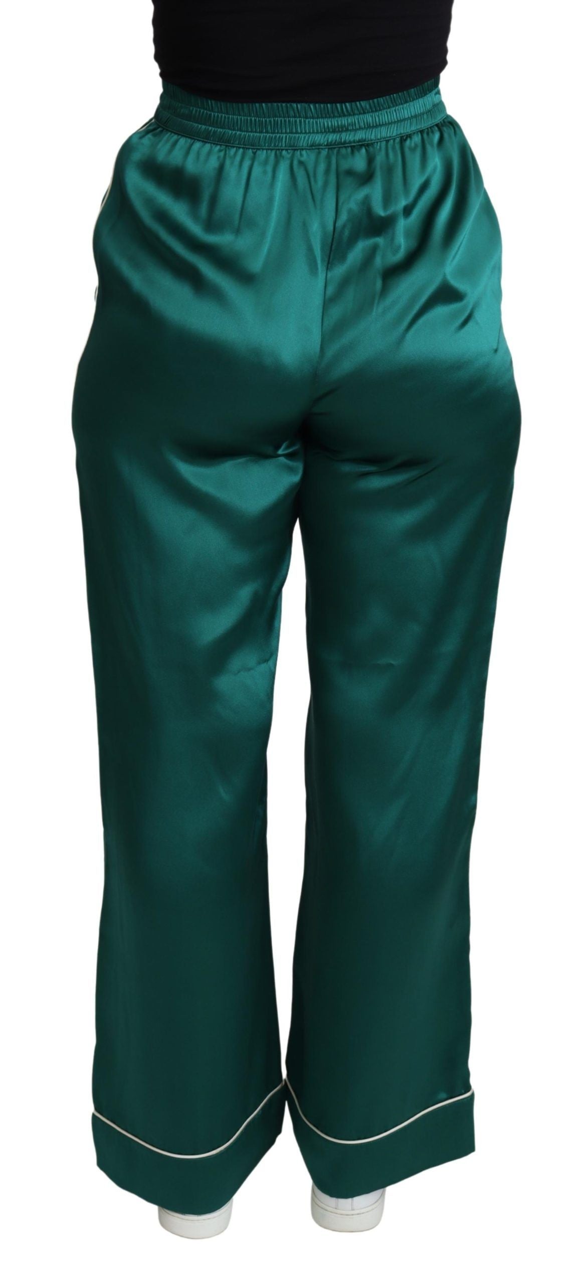 Pantalon de pyjama taille haute vert Pantalon de soie