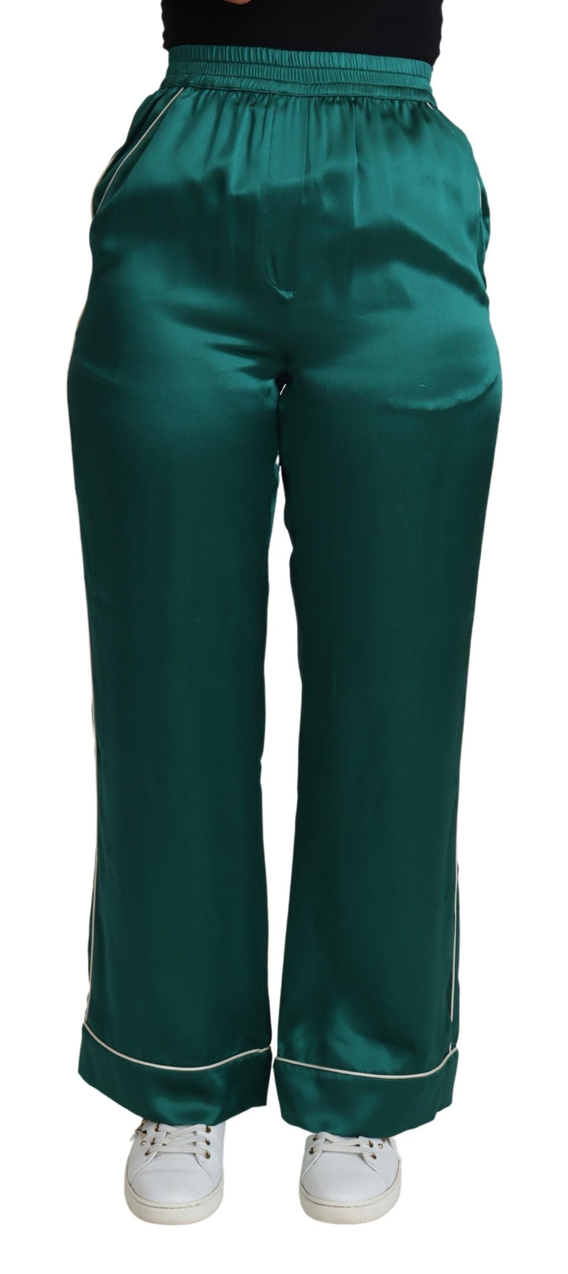 Pantalon de pyjama taille haute vert Pantalon de soie