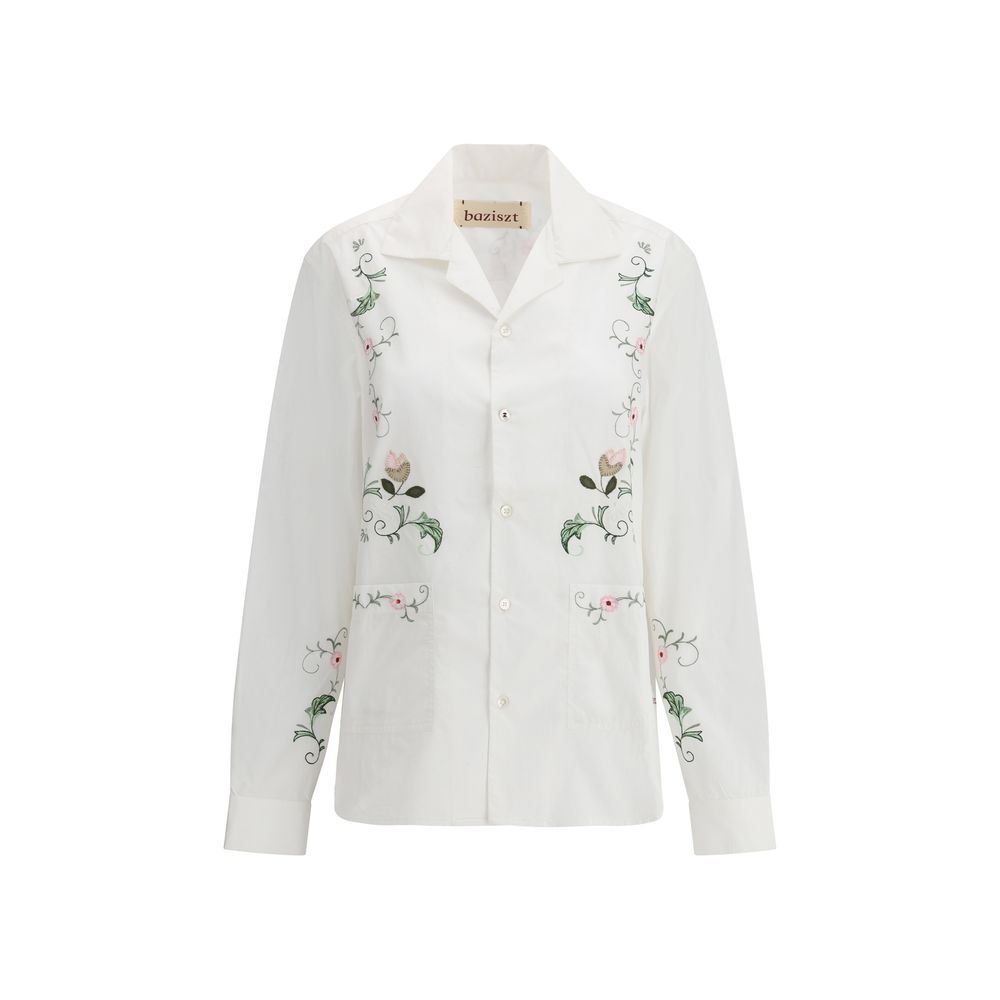 Chemise à motifs en coton blanc