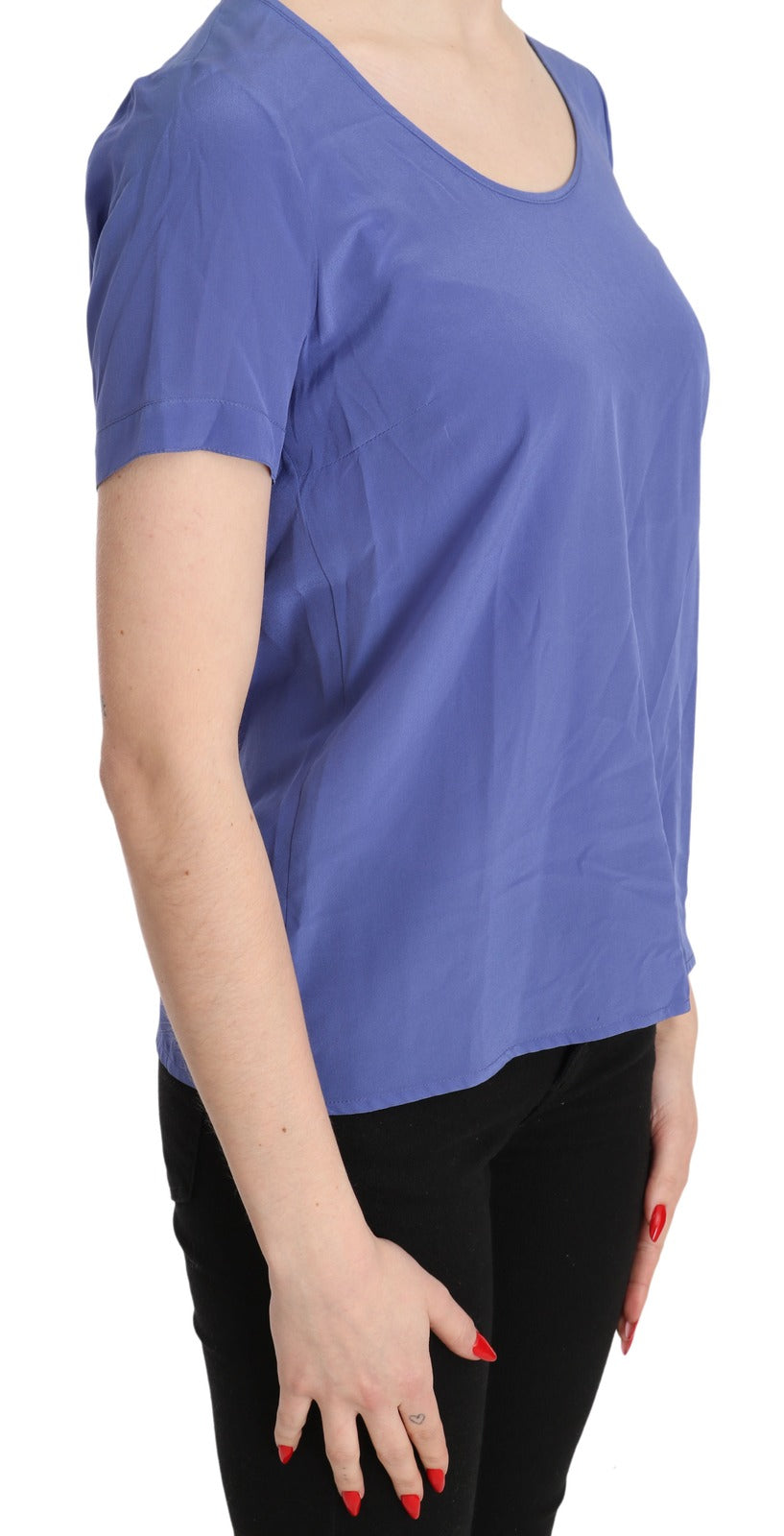 Blouse décontractée à manches courtes en soie violette