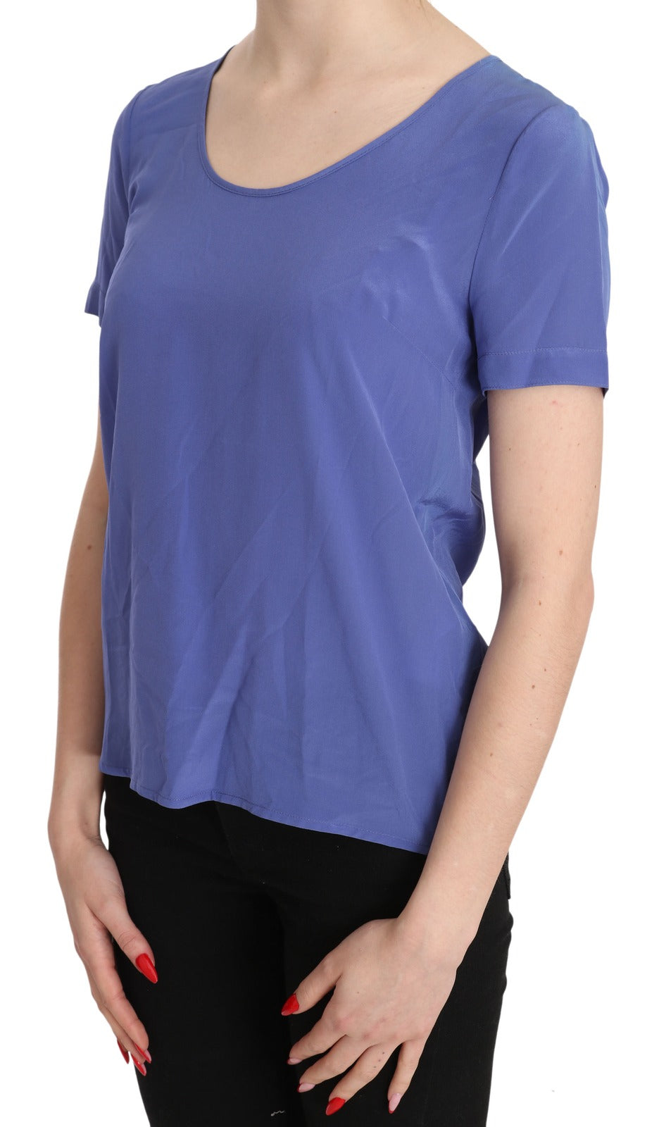 Blouse décontractée à manches courtes en soie violette