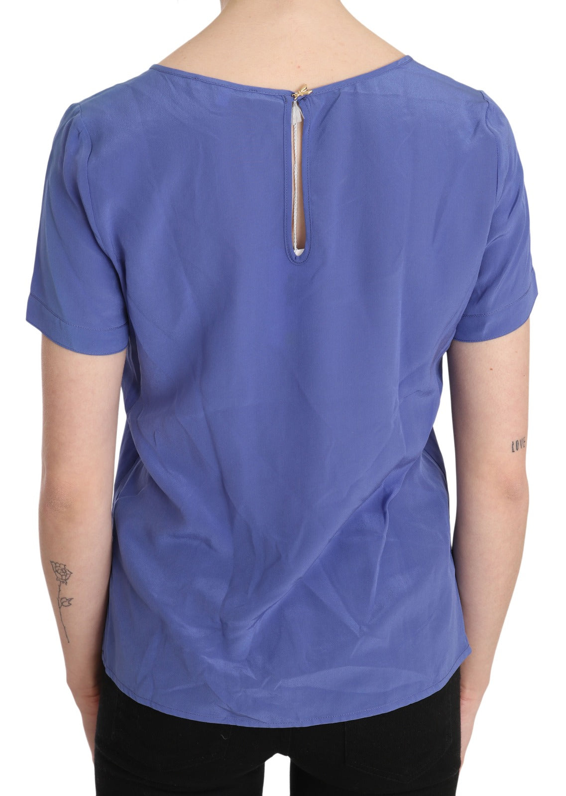 Blouse décontractée à manches courtes en soie violette