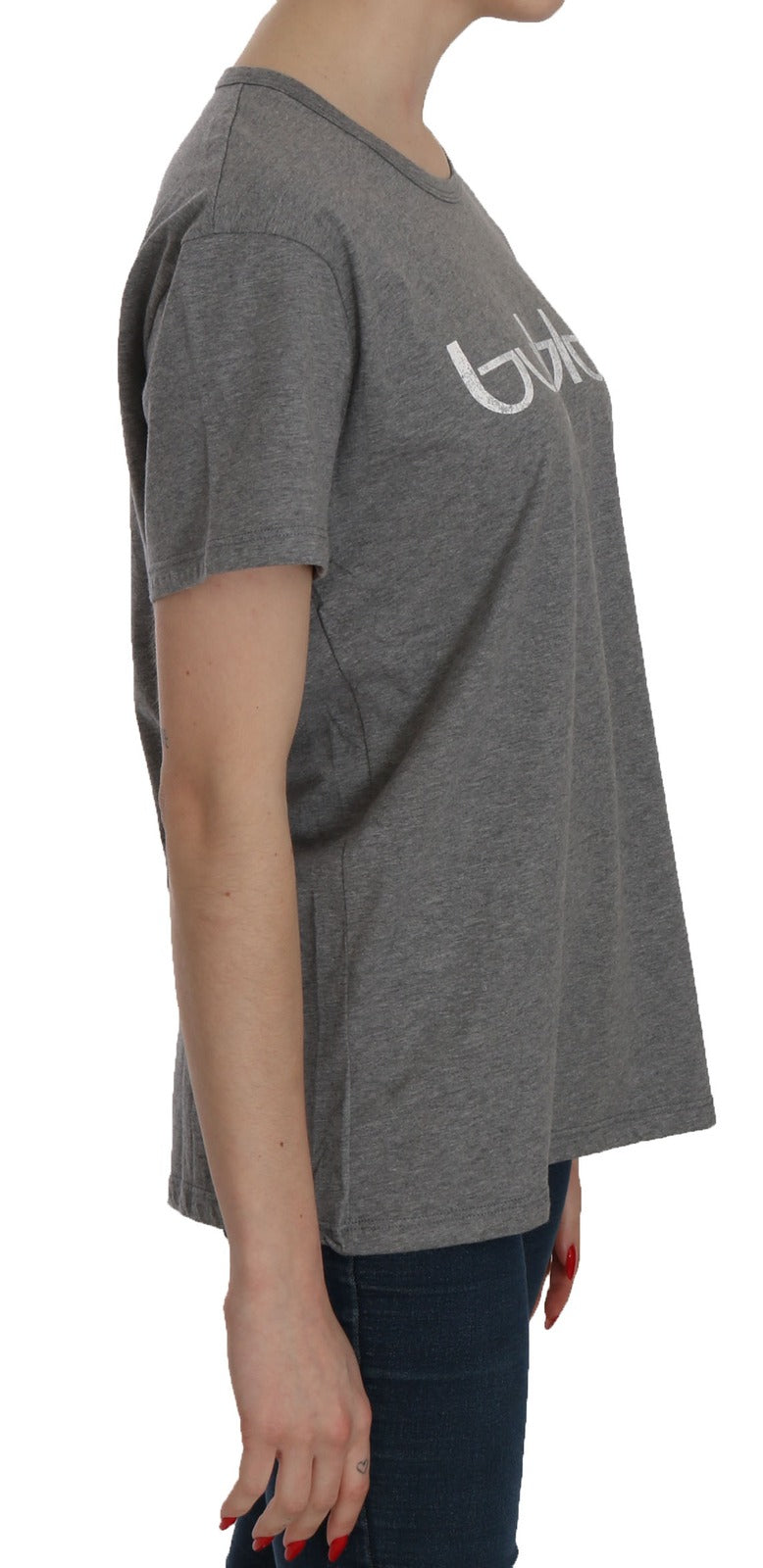 Coton Gris Manches courtes Col rond Top T-shirt Blouse