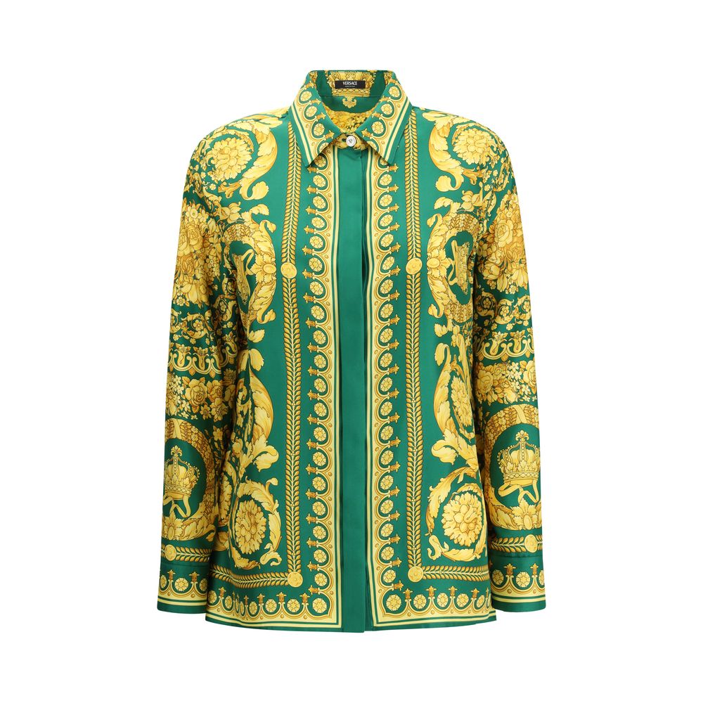 Chemise à motifs en soie verte
