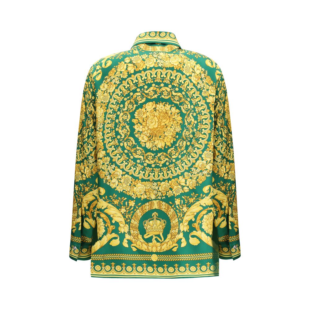 Chemise à motifs en soie verte